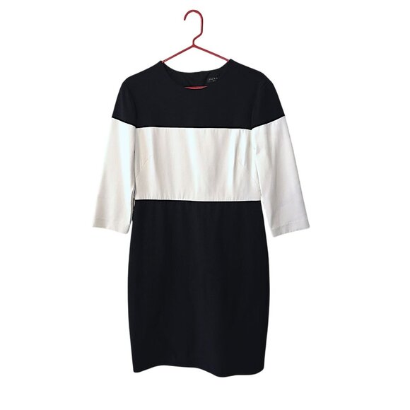 rag & bone Carola Shift Dress Black White Colorblock Fitted Knee Length Size 10 - Picture 1 of 7